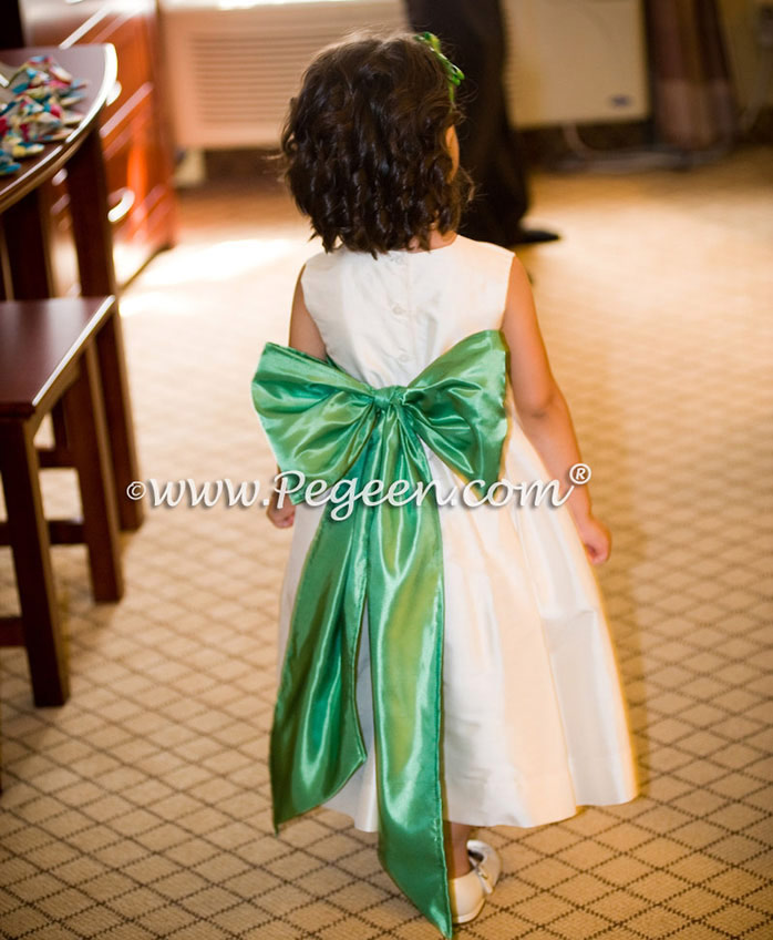 Flower Girl Dresses in Clover Green and Creme (Bisque) Style 398