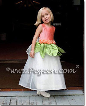 Green and coral fairy flower girl dress style 321