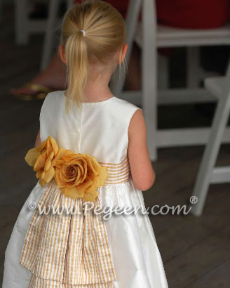 Gold Gingham Check Silk flower girl dress