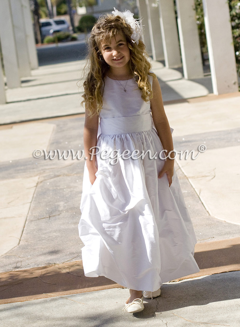 Antique White Silk Communion or Flower Girl Dress Style 383