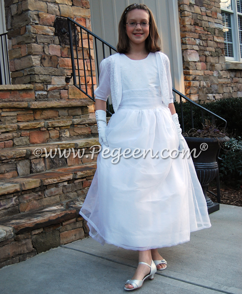 Pegeen Flower Girl Dress Style 325 in antique white silk with pearled bodice for cotillion dresses
