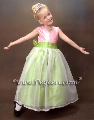APPLE GREEN AND BUBBLE GUM PINK FLOWER GIRL DRESSES