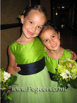 Sprite green and navy tulle flower girl dresses