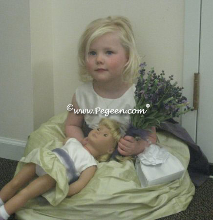 Summer Green and Iris Silk Flower Girl Dresses with back flowers