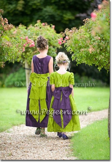 Grass green and grape (purple) flower girl dresses