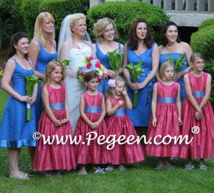 lipstick and hydrangea blue sash flower girl dresses