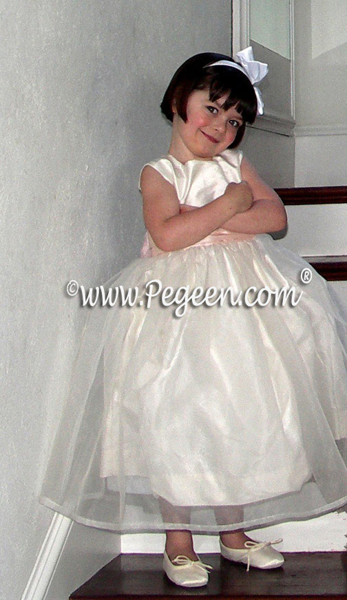 Ivory and Blush Pink Silk -  Pegeen Flower Girl Dress Style 313
