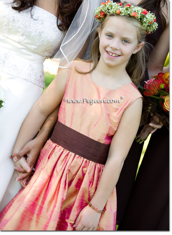 Flower Girl Dress in Grapefruit gold and Chocolate Brown | Pegeen