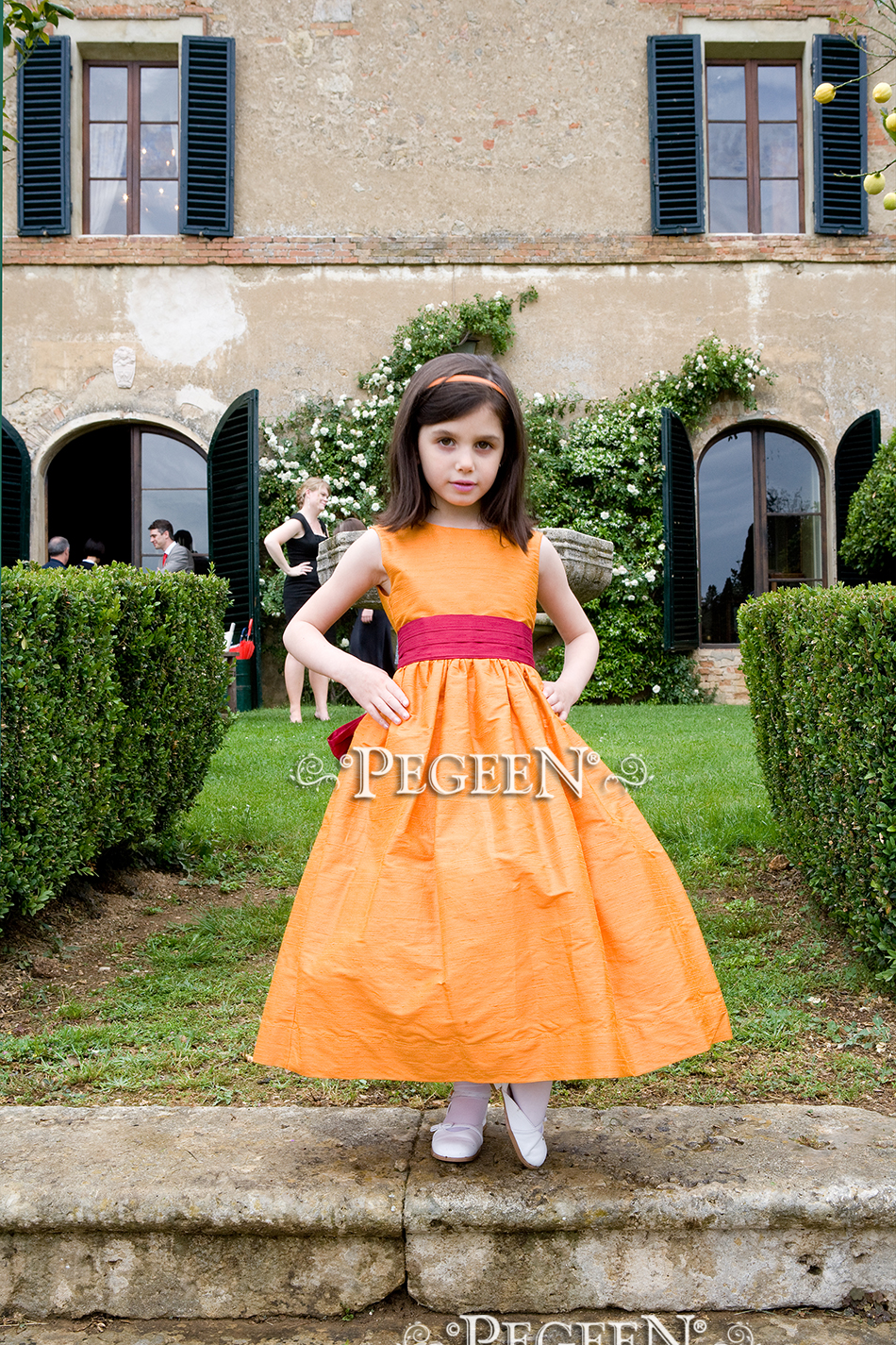 Orange and raspberry flower girl dresses