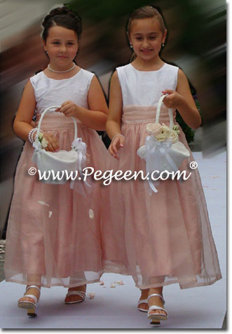 Pink and ivory organza junior bridesmaids dresses or flower girl dresses Style 355