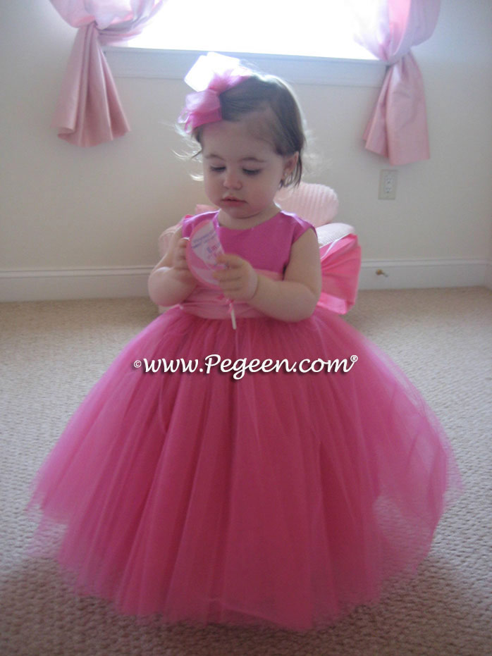 CERISE HOT PINK AND PEONY BABY PINK ballerina style FLOWER GIRL DRESSES with layers and layers of tulle