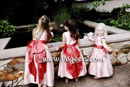 Guava and salmon matching Siri flower girl dresses Style 345