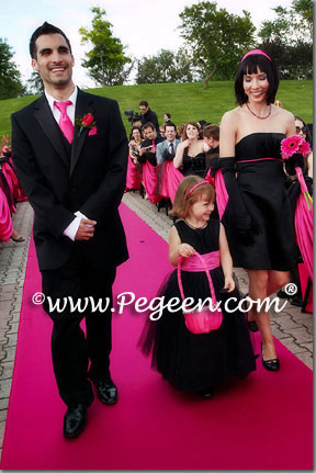 ballerina style FLOWER GIRL DRESSES with layers and layers of tulle Black and hot pink shock degas tulle ballerina tulle flower girl dresses