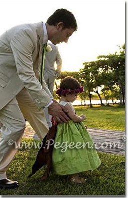 Apple Green and Chocolate Brown Flower Girl Dresses Style 383