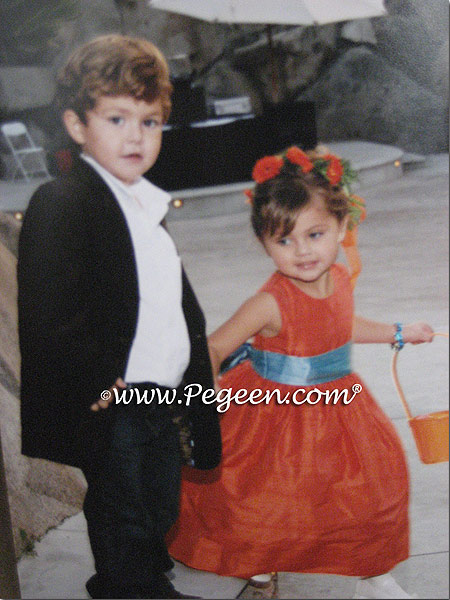 Orange and adriatic silk FLOWER GIRL DRESSES by Pegeen