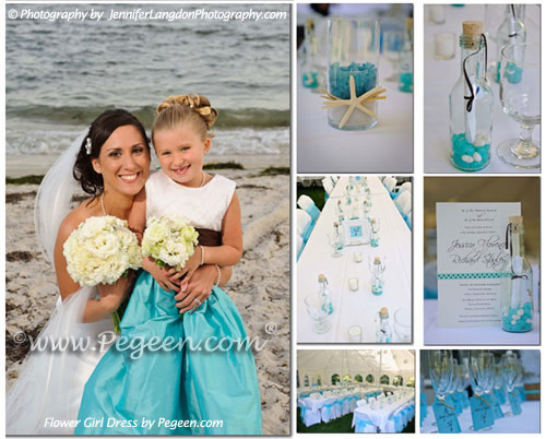 Tiffany blue and chocolate brown flower girl dresses