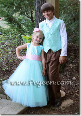 Tiffany blue and pink silk flower girl dresses