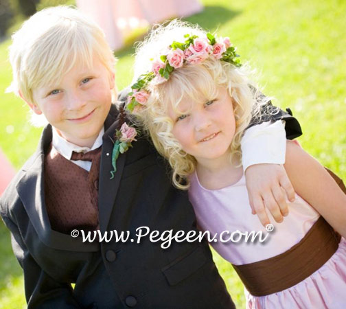Brown and Pink flower girl dresses Style 398
