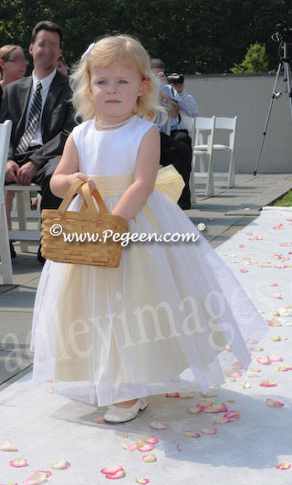 Tulle and yellow silk flower girl dresses