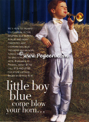 Blue Silk Striped Ring Bearers Suit