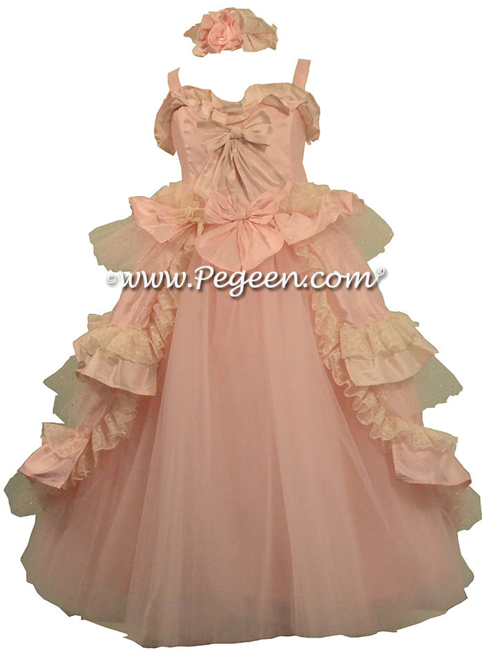 Pink and Bisque Ruffled Layers Nutcracker Clara Party Scene Dress or Flower Girl Dress by Pegeen Couture Style 405