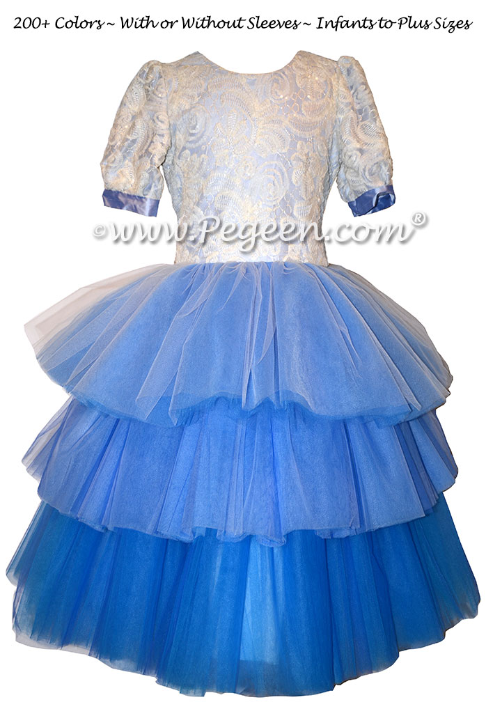 Blue 3-Tier Ombre Tulle Flower Girl Dress Used for Nutcracker Performance by Pegeen