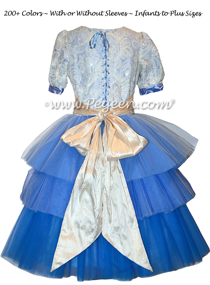 Blue 3-Tier Ombre Tulle Flower Girl Dress Used for Nutcracker Performance by Pegeen