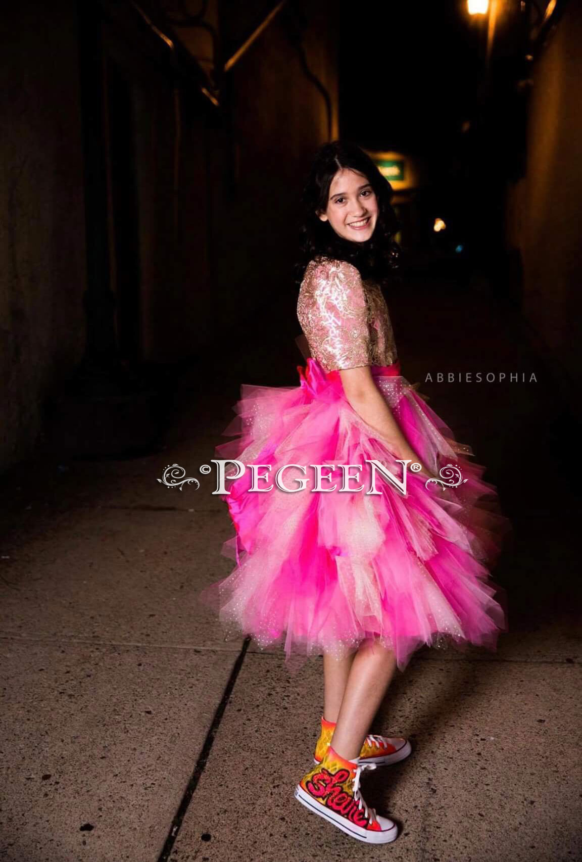 Hot Pink and Gold and Sequins Handkerchief Tulle Skirt Style 934 | Pegeen