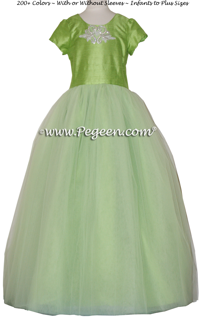 Cotillion or Couture Jr. Bridesmaids Dress w/Tulle and Rhinestone Medallion