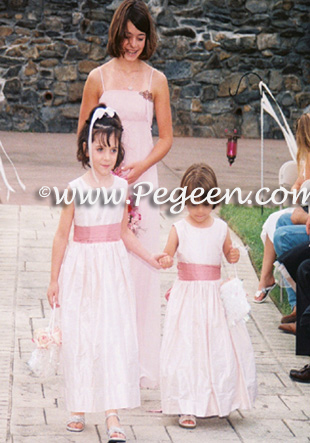 Ballet Pink and Woodrose Custom Silk Flower Girl Dresses