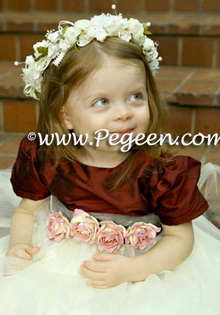 Ivory and burgundy flower girl dresses