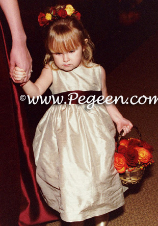 Light Gold and Red flower girl dresses