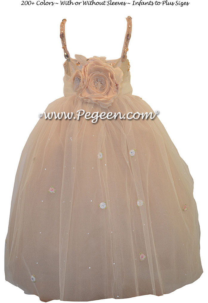 Cotillion or Couture Topaz Fairy Flower Girl Dress w/Tulle, Dew Drop crystal tulle and crystal jewels Style 904