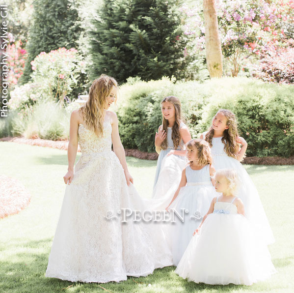 Ivory Embroidered Silk Flower Girl Dresses with fluffy tulle