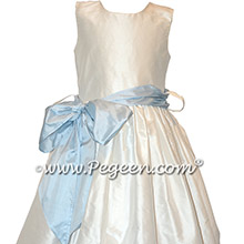 Simple white and pale blue silk flower girl dresses