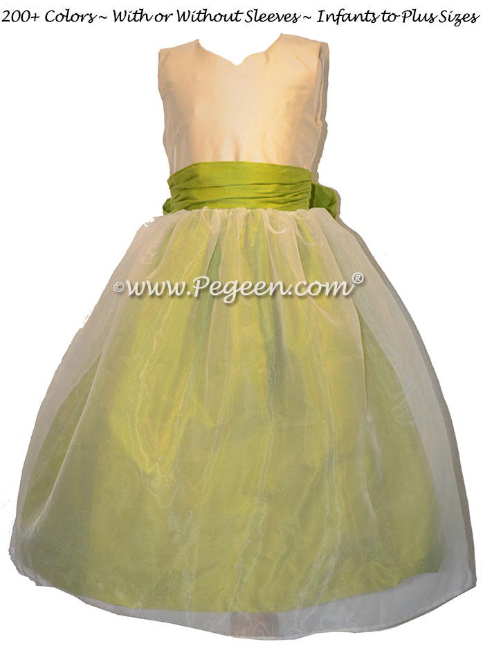 Citrus green flower girl dress with sweetheart neckline