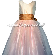 Spun Gold, Peony Pink and New Ivory flower girl dresses Style 301