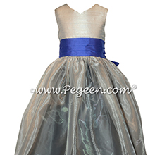 Platinum, medium gray and blueberry Silk and Organza Flower Girl Dresses Style 301