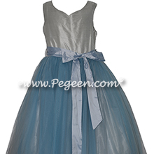 Platinum and Cloud Blue Tulle and Silk Flower Girl Dresses