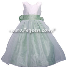 Spring Green and White custom silk flower girl dresses