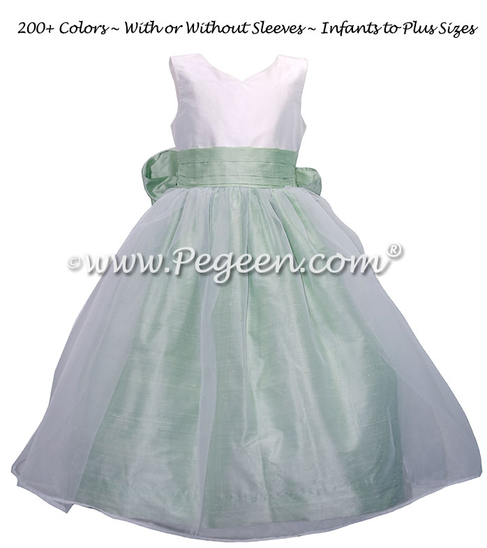 Spring Green and White custom silk flower girl dresses