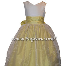 Yellow and White Silk and Organza Flower Girl Dresses