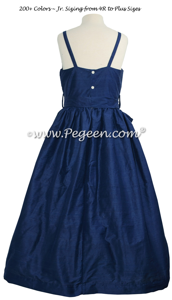 Navy Blue Jr Bridesmaids Dress with Spaghetti Straps