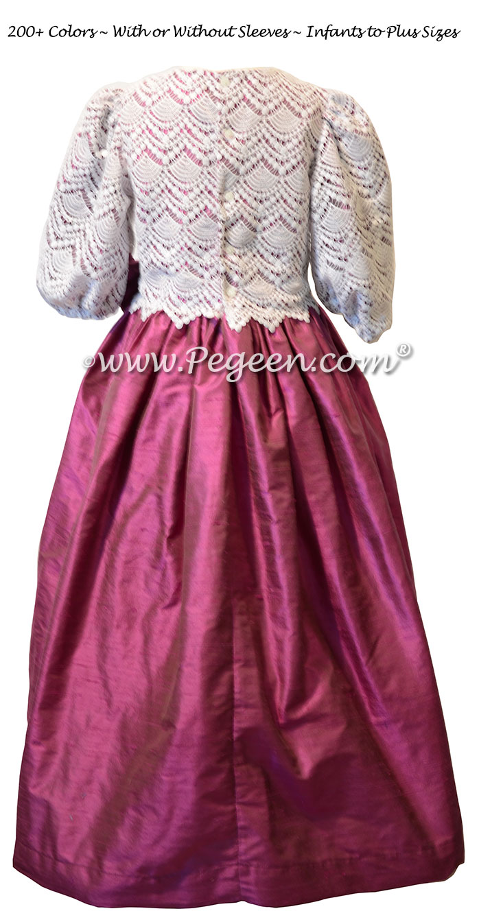 Thistle (purple) and Lace Custom Silk Flower Girl Dresses Style 308 with 3/4 Sleeves
