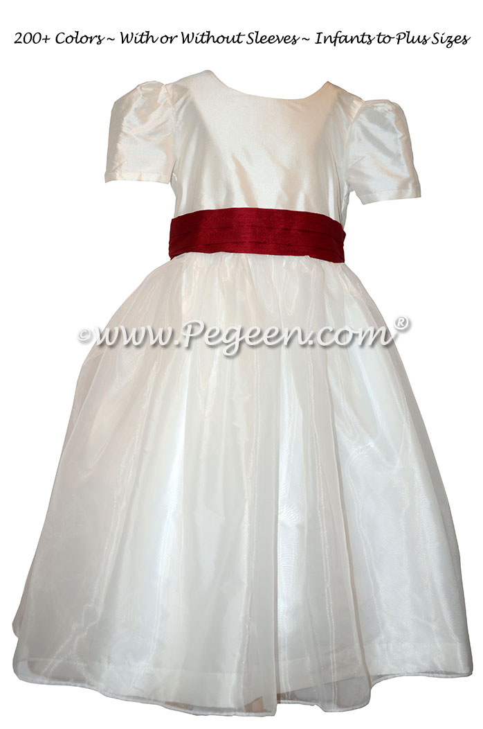 Cranberry Red and Antique White flower girl dress