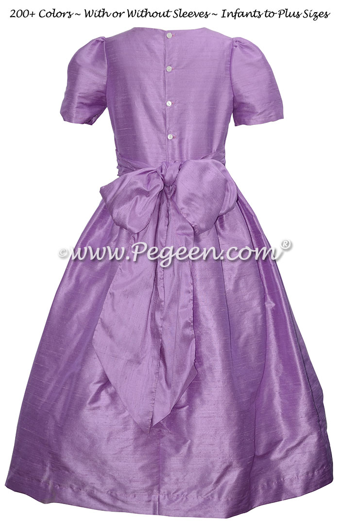 Amethyst (purple) custom silk flower girl dresses for Jr Bridesmaids