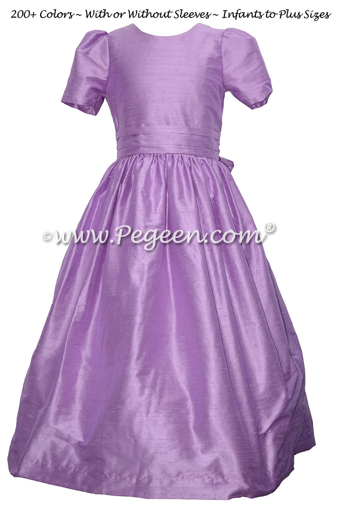 Amethyst (purple) custom silk flower girl dresses for Jr Bridesmaids