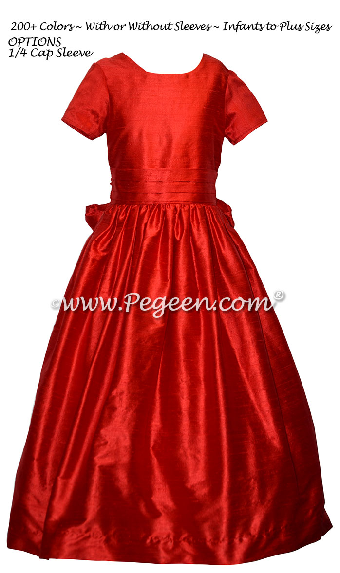 Christmas Red custom silk flower girl dresses for Jr Bridesmaids
