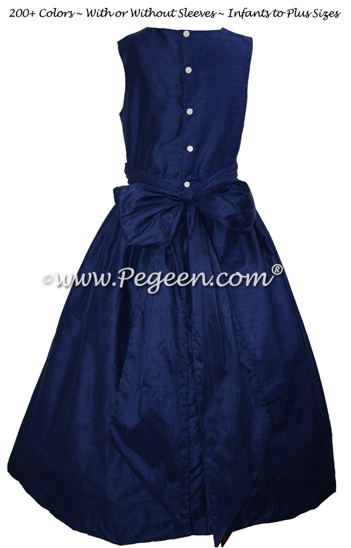 Navy Blue Jr Flower Girl Dress with Peter Pan Collar