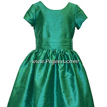 Shamrock green silk flower girl dress